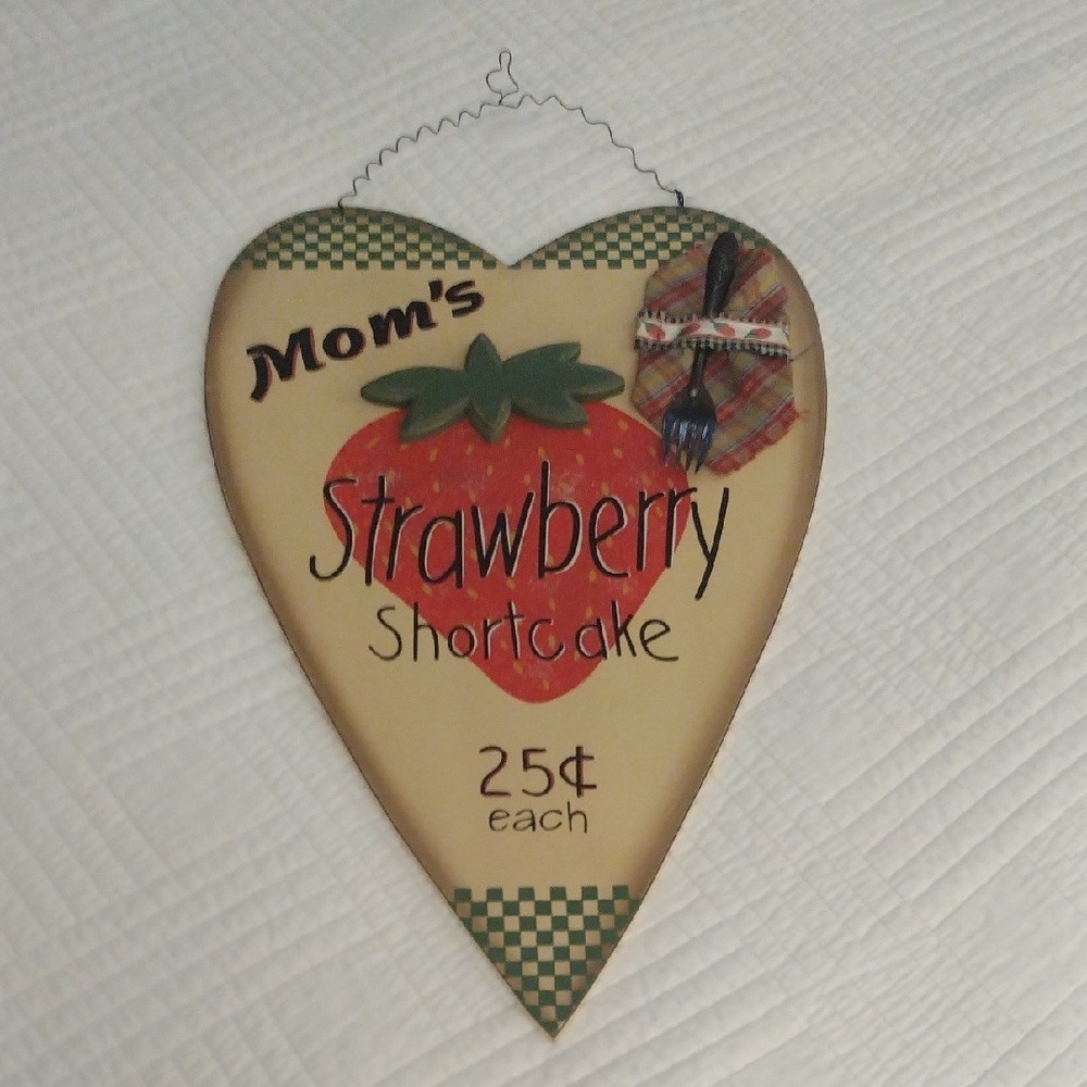 Kirklands Heart-Shaped Strawberry Shortcake Sign Including Antique Looking Fork